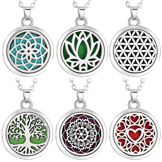 Tree of Life Aromatherapy Necklace Perfume Essential Oil Diffuser Alloy Stainless Steel  Locket Pendant Aroma Diffuser Necklace